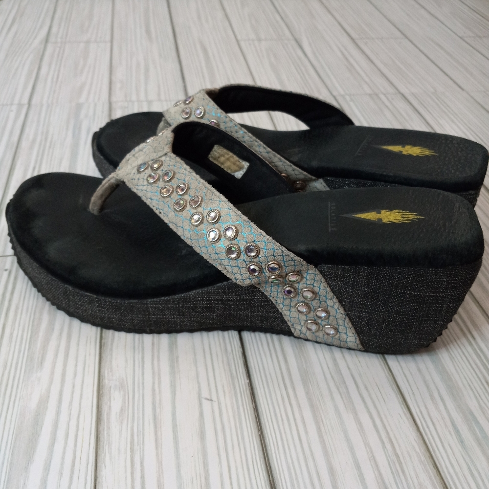 Volatile Y2K Studded Gemstone Platform Wedge Sandals
